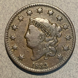1833, F18  Coronet Head Large Cent, minor problems