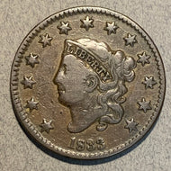 1833, F18  Coronet Head Large Cent, minor problems