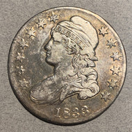 1833 Capped Bust Half Dollar, VF cleaned at some point but now toned