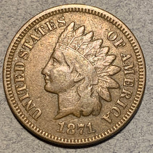 1871 Indian Head Cent, F, All details of VF except for “LIBERTY”