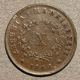 Madeira Islands, 1842, 10 Reis, KM2, VF rim bruises