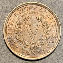 1910 V Nickel, Grade= AU, light luster beneath toning