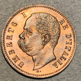 Italy, 1898R, 2 Centesimi,  AU58 choice, KM30