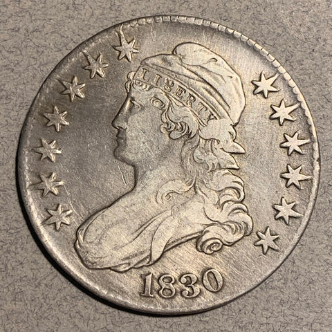 1830 Capped Bust Half Dollar, F cleaned with hairlines