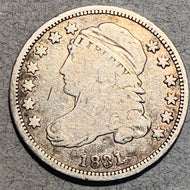 1831 Capped Bust Dime, Grade= VG, cleaned