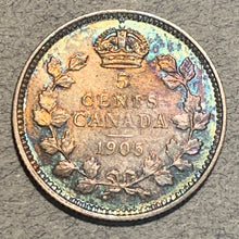 1905, Canada 5 cent, KM13, XF, attractive blue and purple toning