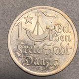 Danzig (Poland) 1923, 1 Gulden, AU silver