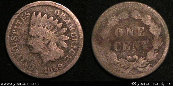 1859/8 Indian Cent, Grade= G/AG