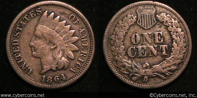 1864 CN Indian Cent, Grade= VG