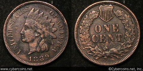 1889 Indian Cent, Grade= AU