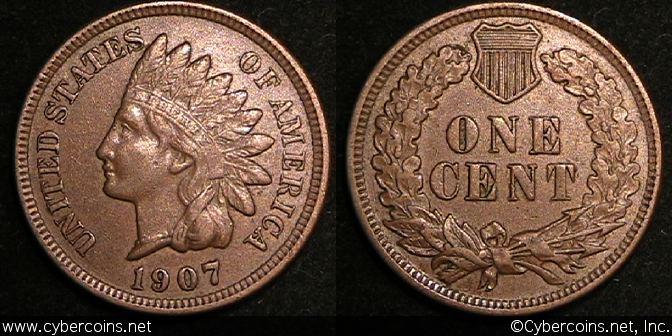 1907 Indian Cent, Grade= AU