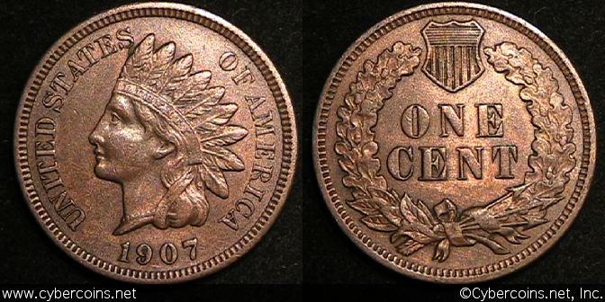 1907 Indian Cent, Grade= AU