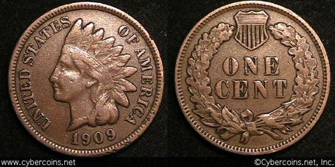 1909 Indian Cent, Grade= F-VF