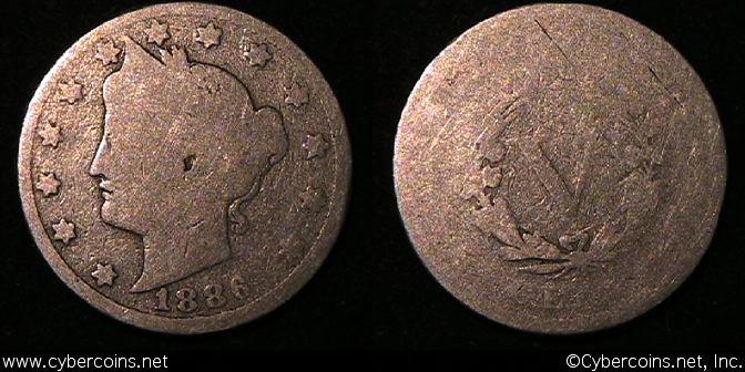 1886 V Nickel, Grade= G/AG