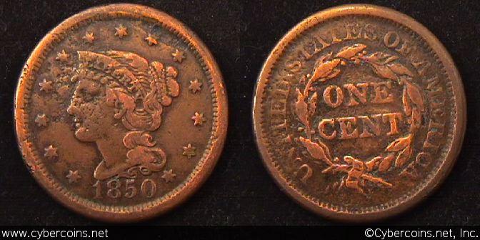 1850, F   Braided Hair Large Cent.