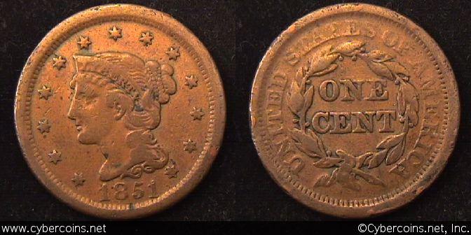 1851, F   Braided Hair Large Cent.