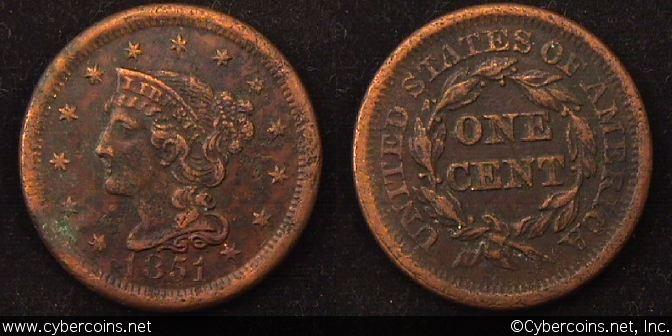 1851, XF   Braided Hair Large Cent.