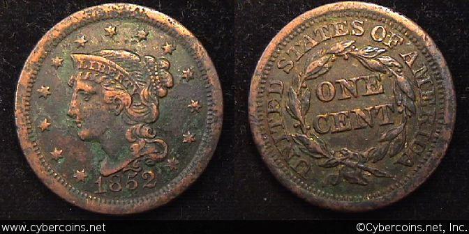 1852, VF   Braided Hair Large Cent.