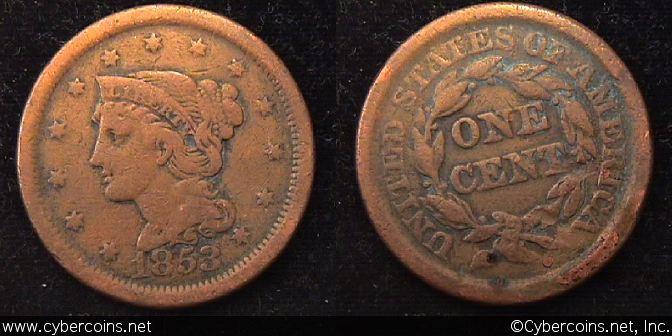 1853, F   Braided Hair Large Cent.