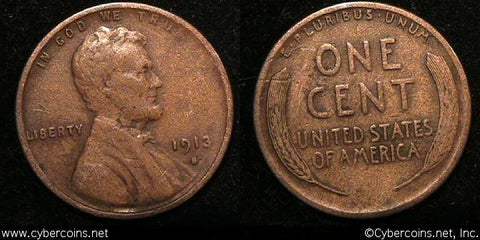 1913-S Lincoln Cent, Grade= VF