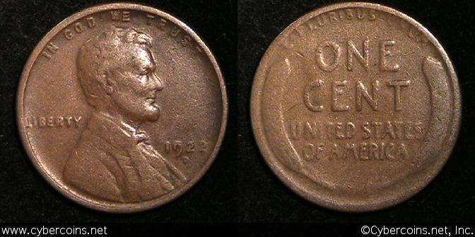1922-D Lincoln Cent, Grade= VG