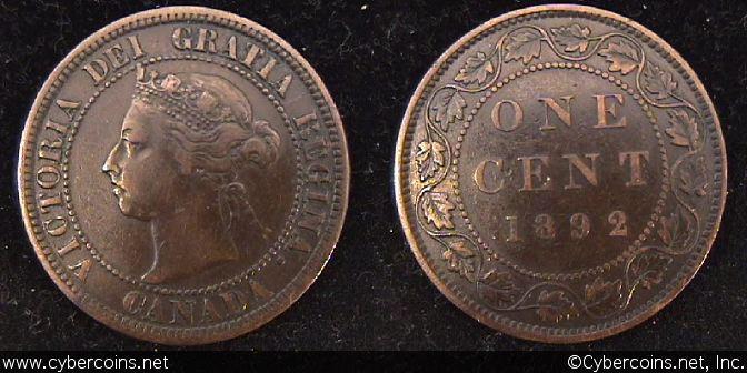 1892, Canada cent, KM7, VF with nice details