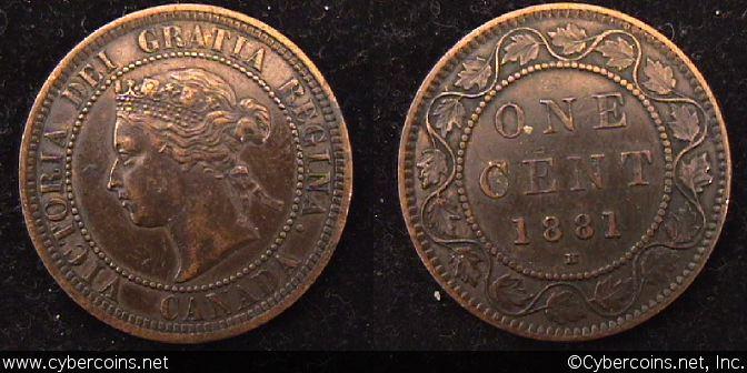 1881H, Canada cent, KM7, XF. Strong strike