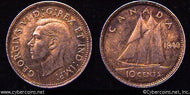 1940, Canada 10 cent, KM34, AU. Trace wear