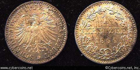 Frankfurt, 1866, 1 Kreuzer, UNC, KM367