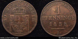 Prussia, 1858A,  4 pfennig, VF/XF, KM454