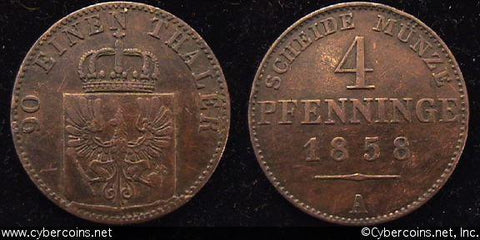 Prussia, 1858A,  4 pfennig, VF/XF, KM454
