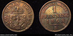 Prussia, 1868B, 1 pfennig, XF/AU, KM480