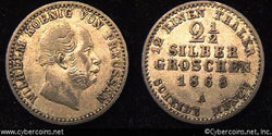 Prussia, 1868A, 2&1/2 Silbergroschen, XF/VF, KM486