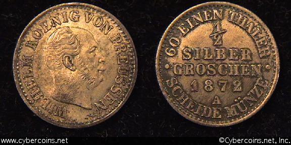 Prussia, 1872A, 1/2 Silbergroschen, AU, KM484