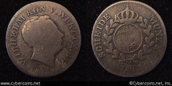 Wurttemberg, 1824, 3 kreuzer, G/VG, KM540