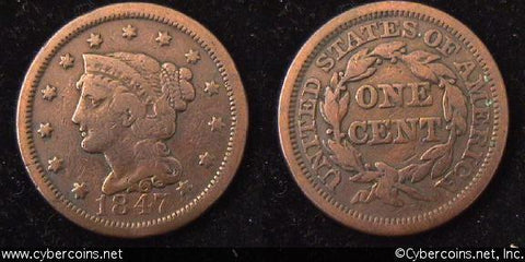 1847, VG   Braided Hair Large Cent.