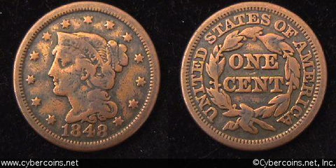 1848, VG   Braided Hair Large Cent.