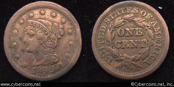 1849, VF   Braided Hair Large Cent.