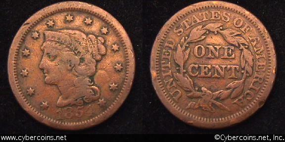 1854, VG   Braided Hair Large Cent.