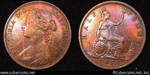 Great Britain, 1877, 1/2 penny, XF, KM754