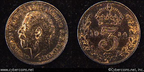Great Britain, 1914,  3 pence,  AU, KM813