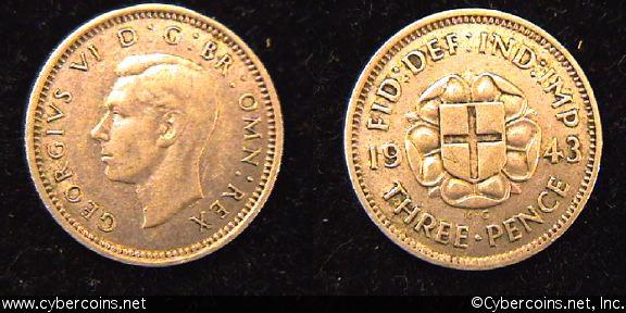 Great Britain, 1943,  3 pence,  XF, KM848