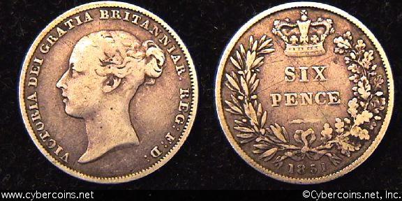 Great Britain, 1851,  6 pence, VF, KM733.1