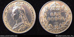 Great Britain, 1891, 6 pence,   CL XF, KM760