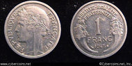 France, 1945B,  1 franc, XF+, KM885a.2
