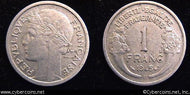 France, 1945B,  1 franc, XF, KM885a.2