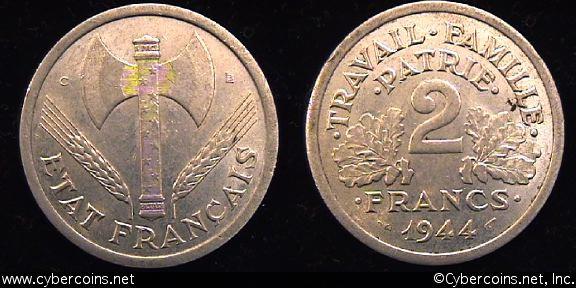 France/Vichy,  1944C,  2 francs, AU, KM904.3