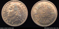 France, 1945B,  5 Francs, AU, KM888b.2