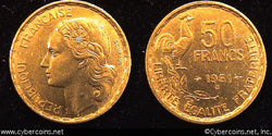France, 1951B,  50 francs, XF, KM918.2
