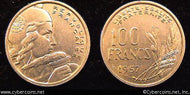 France, 1957B, 100 francs,  AU, KM919.2